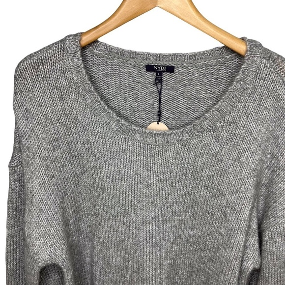 NYDJ Metallic Balloon Sleeve Sweater Heather Grey Size Large Ballet Neck - Picture 3 of 12